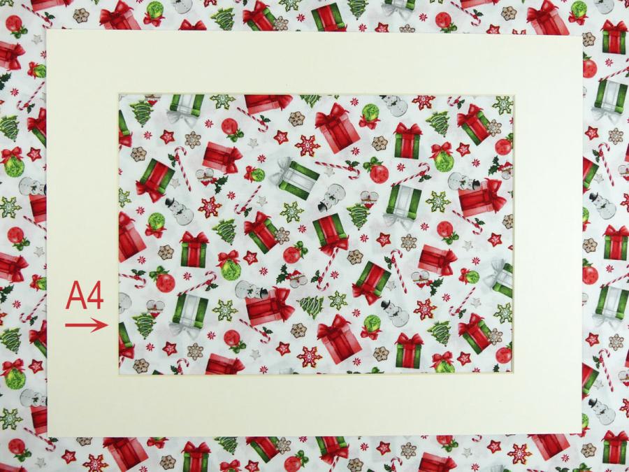 Preview: Patchworkstoff Studio E Geschenke Schnemmänner Sterne A4 Ausschnitt